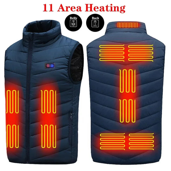 11 Areas Electric Heated Vest Washable Usb Charging Electric Heating Warm Jacket Smart Control For Hunting Blue